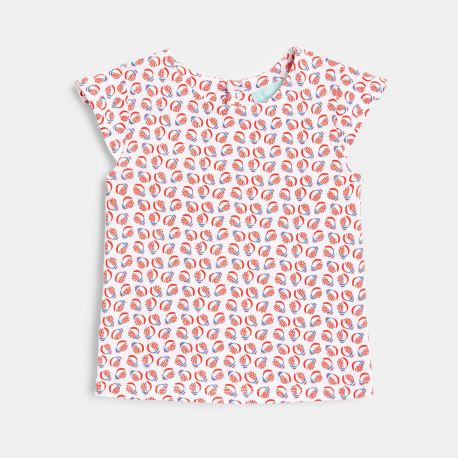 Obaibi Salopette courte et t-shirt coquillages rouge bΓ©bΓ© fille