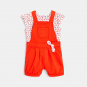 Obaibi Salopette courte et t-shirt coquillages rouge bΓ©bΓ© fille