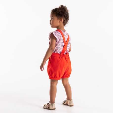 Obaibi Salopette courte et t-shirt coquillages rouge bΓ©bΓ© fille