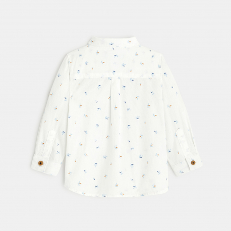 Obaibi Chemise coton fantaisie feuilles blanche bebe garcon