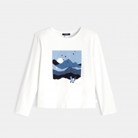 Okaidi T-shirt a motif paysage bleu fille
