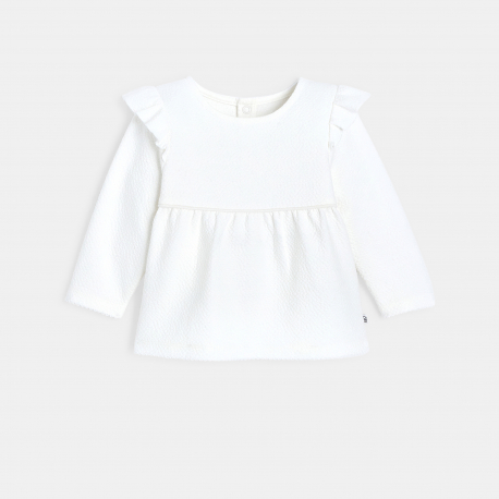 Obaibi Blouse tissu gaufre a volants beige bebe fille
