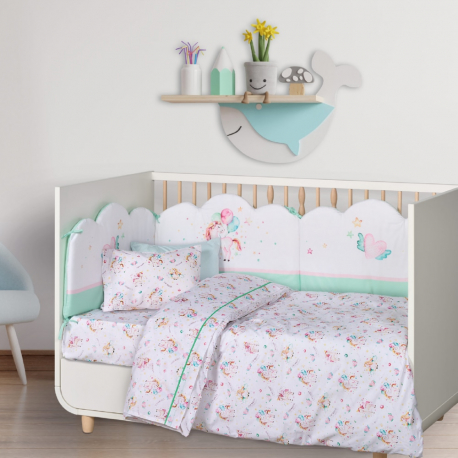 Σετ σεντόνια κούνιας 3 τμχ Das® Baby Fun Λευκό-Ροζ-Πράσινο