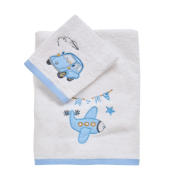 Σετ πετσέτες 2τμχ Das® Baby Fun Embroidery Λευκό-Μπλε