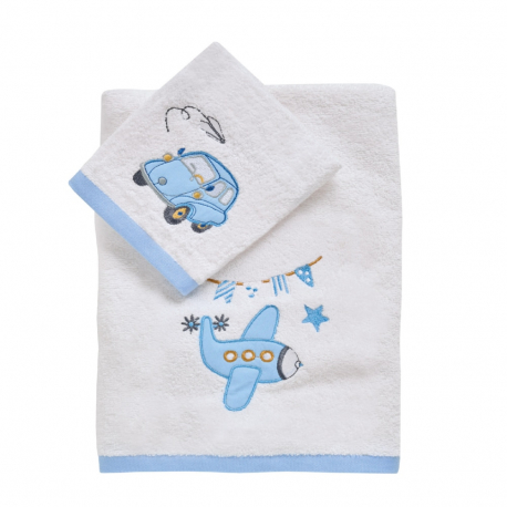 Σετ πετσέτες 2τμχ Das® Baby Fun Embroidery Λευκό-Μπλε