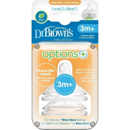 Θηλές μπιμπερό με φαρδύ λαιμό DrBrown&#039;s Options+ 3-6M, σετ των 2