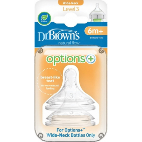 Θηλές μπιμπερό με φαρδύ λαιμό DrBrown&#039;s Options+ 6-9M, σετ των 2
