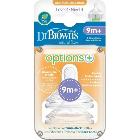 Θηλές μπιμπερό με φαρδύ λαιμό DrBrown&#039;s Options+ 9M+, σετ των 2