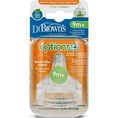 Θηλές μπιμπερό με φαρδύ λαιμό Y-Cut DrBrown&#039;s Options+ 9M+, σετ των 2