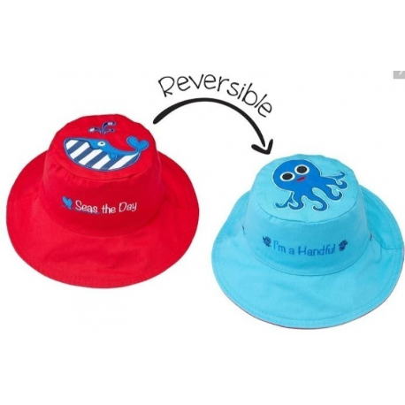 Καπέλο διπλής όψης βαμβακερό FlapJackKids Whale / Octopus 2-4 ετών
