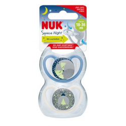 Nuk® πιπίλες νύχτας Space Night μέγεθος 3 (18-36M) με θήκη σετ των 2