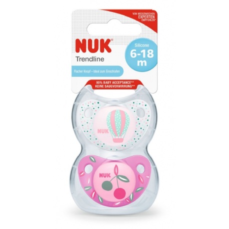 Nuk® πιπίλες Tredline μέγεθος 2 (6-18M) με θήκη σετ των 2