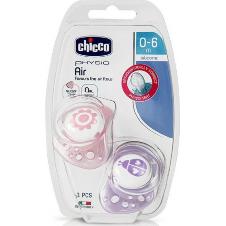 Πιπίλα Chicco Physio Air 0-6m Ροζ, σετ των 2