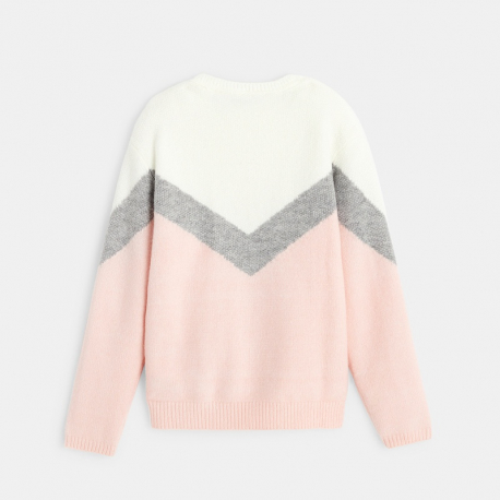 Okaidi Pull tricolore en maille douce rose fille