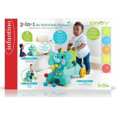 Περπατούρα δραστηριοτήτων Infantino® 3-in-1 Sit, Walk &amp; Ride Elephant