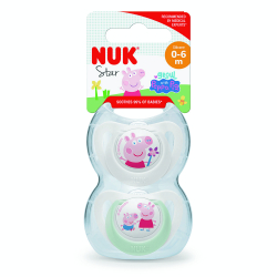 Πιπίλες Nuk® Star Peppa Pig μέγεθος 1 (0-6M) με θήκη, σετ των 2