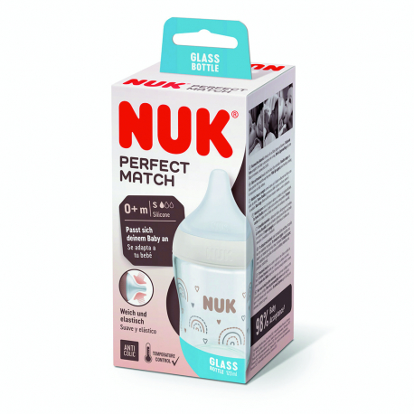 Μπιμπερό γυάλινο Nuk® Perfect Match Rainbow με δείκτη θερμοκρασίας 120ml 0m+