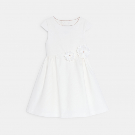 Okaidi Robe chic uni fleurs en detail blanc Fille
