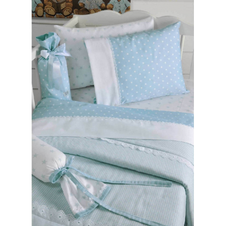Σεντόνια DOWN TOWN BABY Star White - Ciel 125 x 175 cm σετ των 3