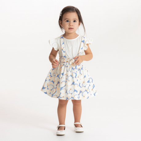 Obaibi Ensemble jupe fleurie a bretelles et t-shirt blanc bebe fille