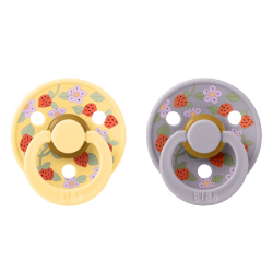 Πιπίλες Bibs® x Liberty Strawberries & Cream Pale Butter Στρογγυλή No1, σετ των