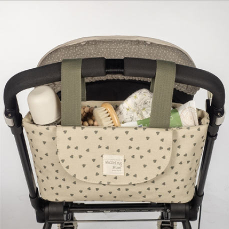 Τσάντα οργάνωσης καροτσιού Walking Mum® Poppy Olive Hearts