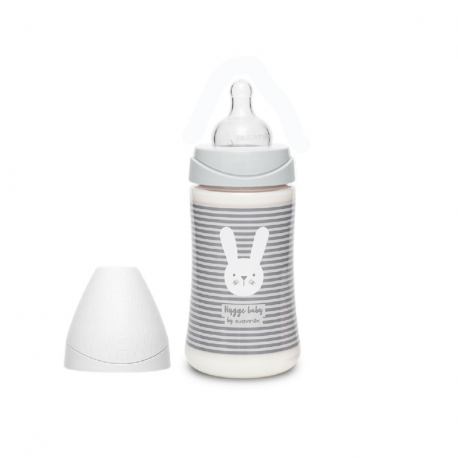 Suavinex μπιμπερό Hygge Grey Stripes Rabbit με θηλή Round 270ml (1τμχ)