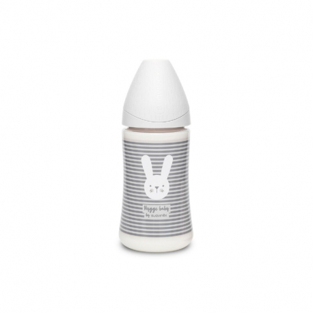 Suavinex μπιμπερό Hygge Grey Stripes Rabbit με θηλή Round 270ml (1τμχ)