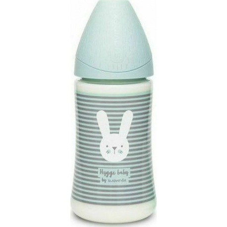 Suavinex μπιμπερό Hygge Mint Stripes Rabbit με θηλή Round 270 ml 0m+ (1τμχ)
