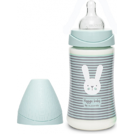 Suavinex μπιμπερό Hygge Mint Stripes Rabbit με θηλή Round 270 ml (1τμχ)