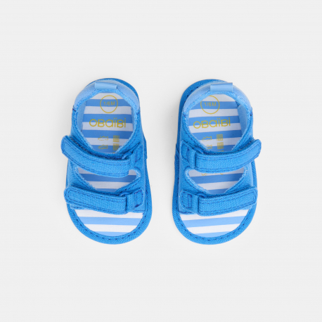 Obaibi Sandales tissu a scratch bleu bebe garcon