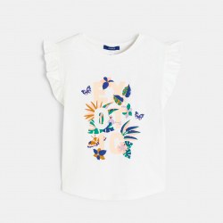 Okaidi T-shirt a manches courtes volantees blanc Fille