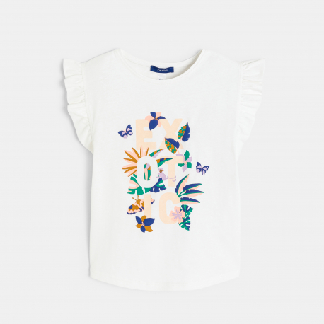 Okaidi T-shirt a manches courtes volantees blanc Fille