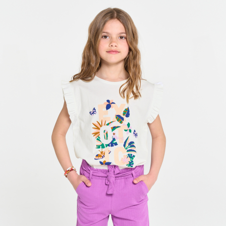 Okaidi T-shirt a manches courtes volantees blanc Fille