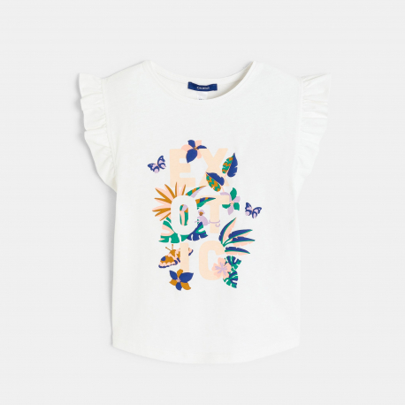 Okaidi T-shirt a manches courtes volantees blanc Fille