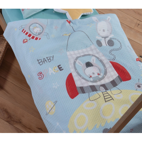 Κουβέρτα πικέ κούνιας Nef-Nef Baby Space L.Blue 110x150