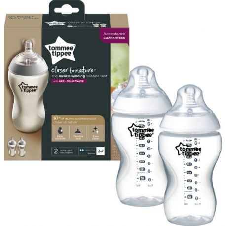 Μπιμπερό Tommee Tippee Closer to nature μέτριας ροής 340 ml 3M+, σετ των 2