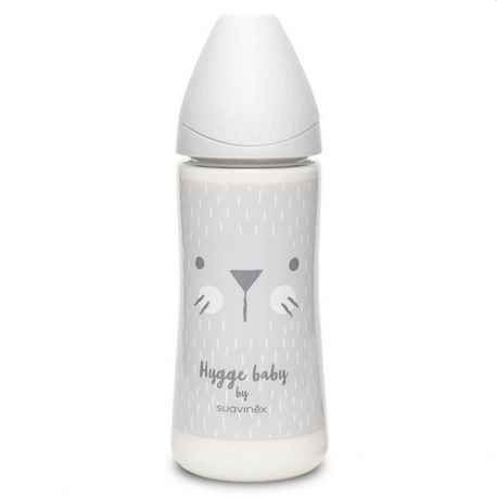 Suavinex μπιμπερό Hygge Grey Whiskers με θηλή Round παχύρευστων τροφών (1τμχ)
