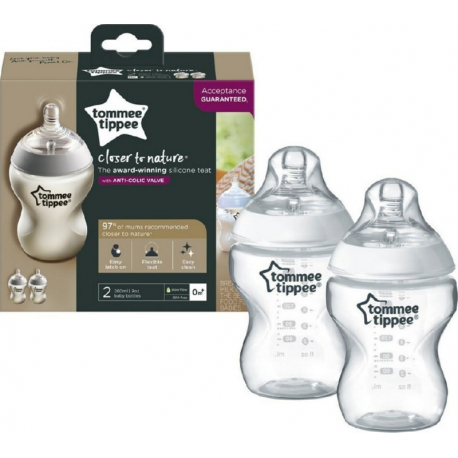 Tommee tippee μπιμπερό Closer to nature αργής ροής 260 ml 0M+, σετ των 2