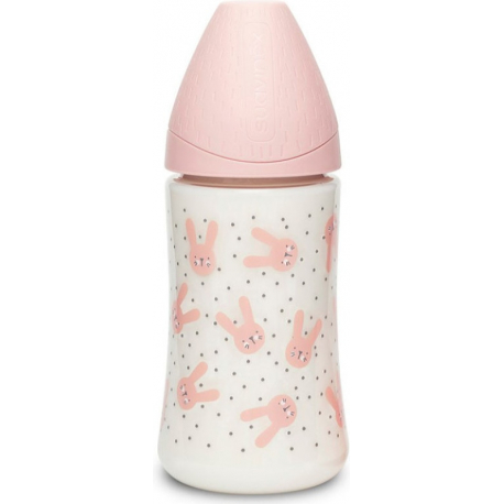 Suavinex μπιμπερό Hygge Pink Stripes Rabbit με θηλή Round 270 ml 0m+ (1τμχ)