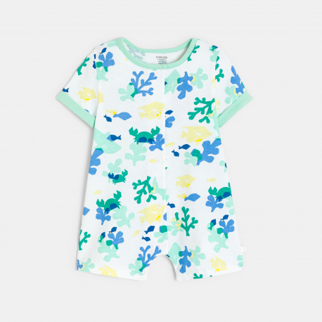 Obaibi Combi courte coton doux imprimee bleu bebe garcon