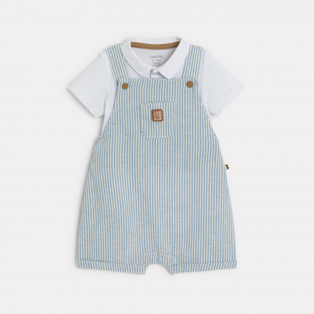 Obaibi Salopette courte rayee et body beige naissance garcon