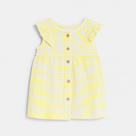 Obaibi Robe seersucker vichy jaune bebe fille