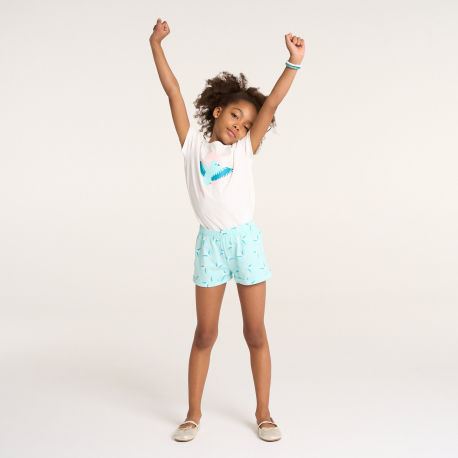 Okaidi Pyja-short motif oiseau turquoise Fille