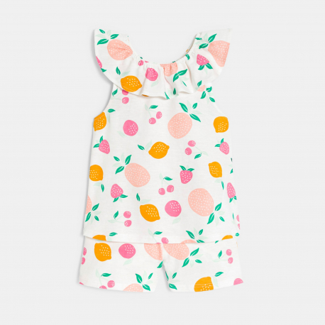 Okaidi Pyjama 2 pieces imprime blanc Fille