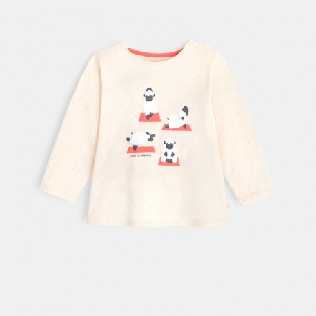 Obaibi T-shirt coton bio imprime pois moutons rose bebe fille