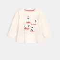 Obaibi T-shirt coton bio imprime pois moutons rose bebe fille
