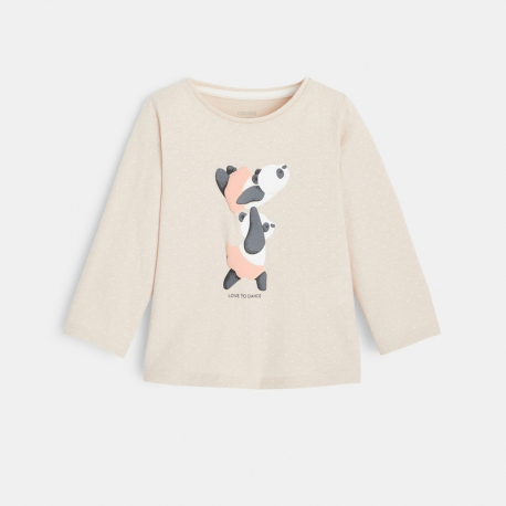 Obaibi T-shirt coton bio imprime pois moutons rose bebe fille