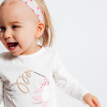 Obaibi T-shirt coton bio imprime pois moutons rose bebe fille