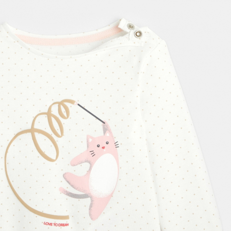 Obaibi T-shirt coton bio imprime pois moutons rose bebe fille